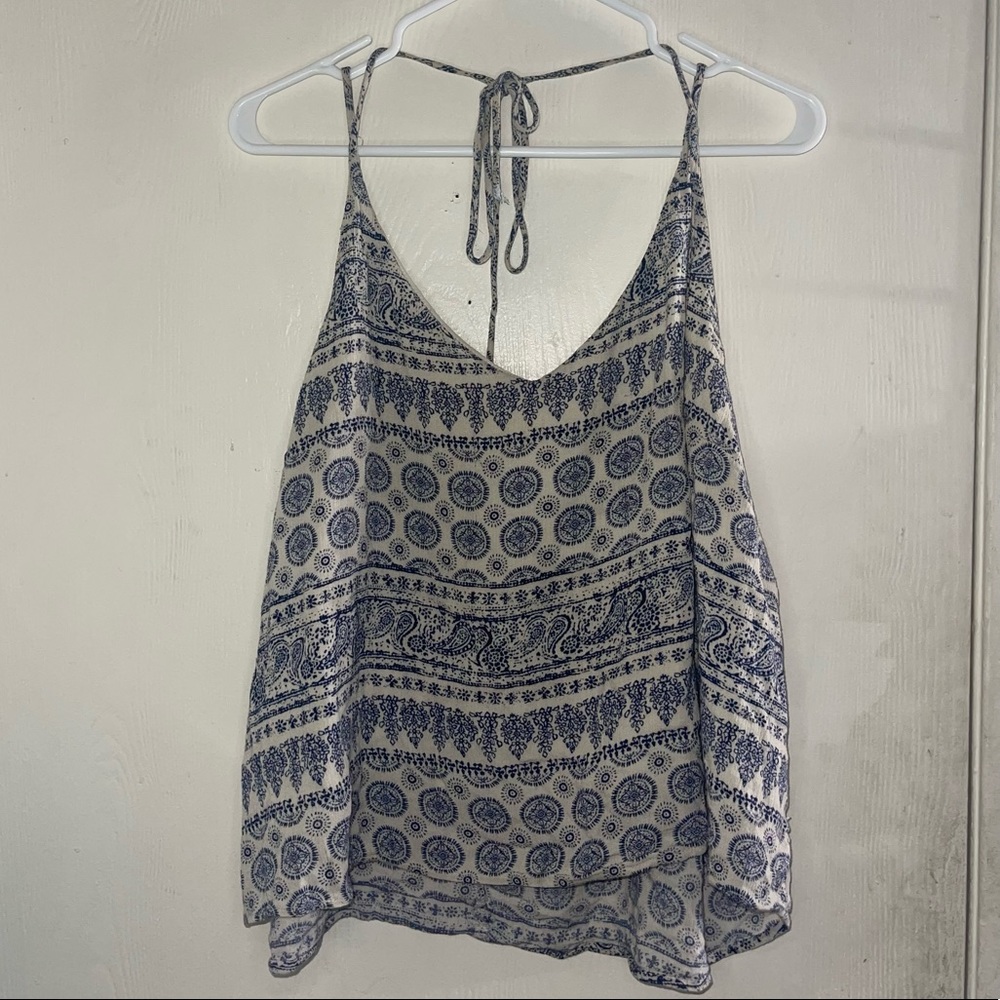 Blue and white pattern top